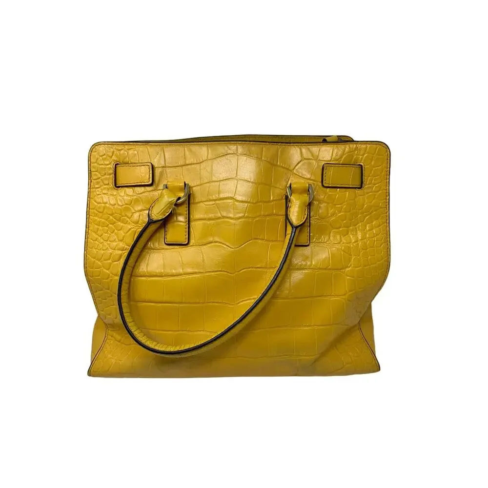 Michael Kors Dillon Croc Embossed Leather Satchel Crossbody Bag Yellow